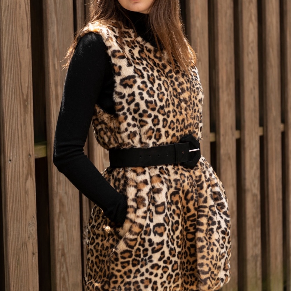 New INC leopard print faux fur duster